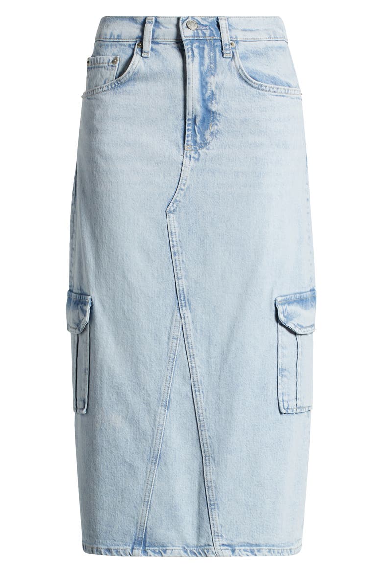 Highland Cargo Denim Midi Skirt, Alternate, color, RIVIERA
