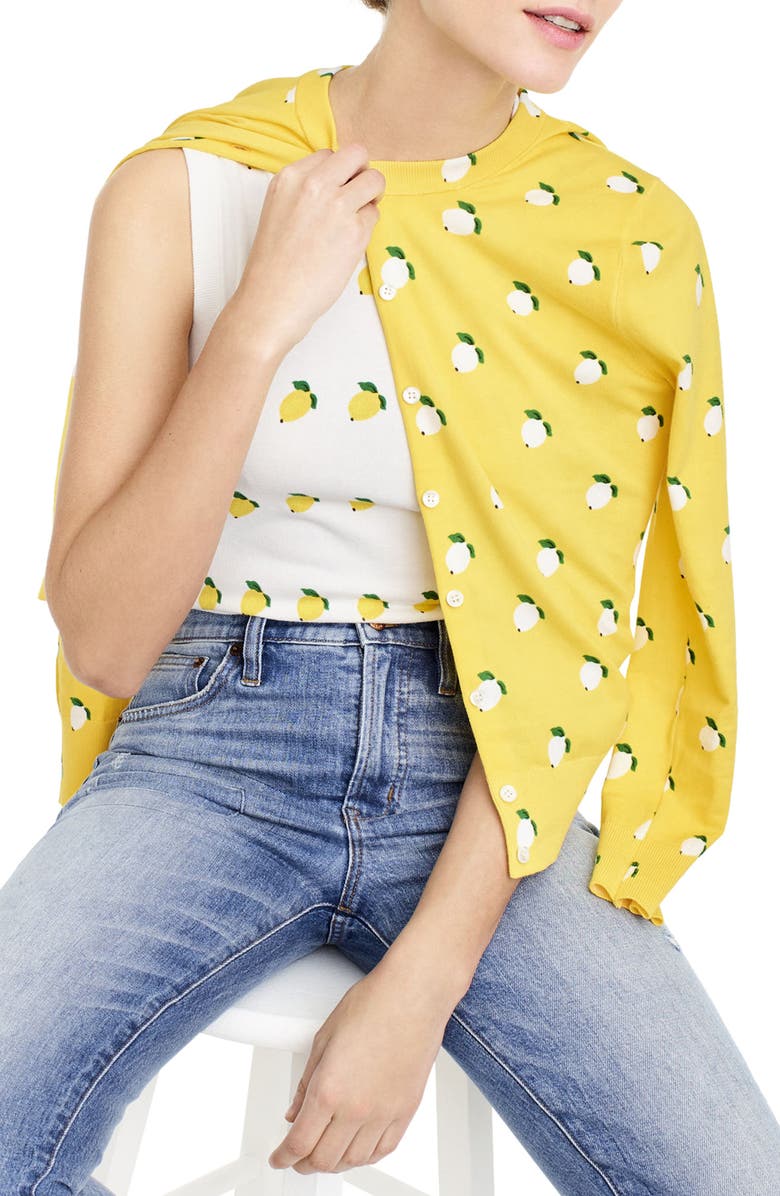 J.Crew Jackie Lemon Print Cardigan, Alternate, color, 