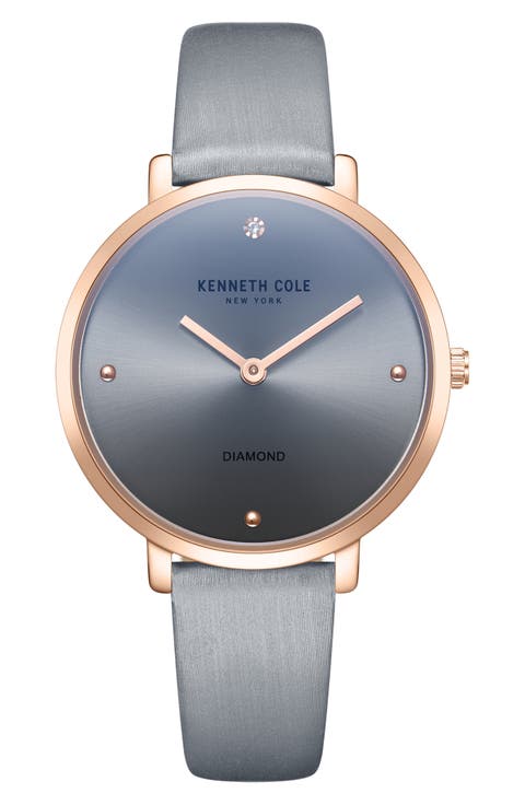 Diamond Index Leather Strap Watch, 34mm
