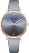 Kenneth Cole Diamond Index Leather Strap Watch, 34mm