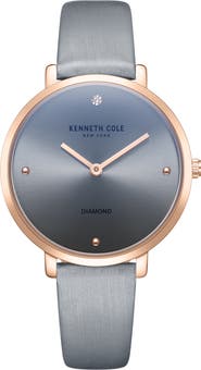 Kenneth Cole Diamond Index Leather Strap Watch, 34mm