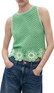 MANGO Floral Scallop Crochet Tank