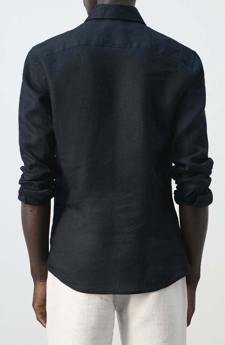 MANGO Slim Fit Linen Button-Up Shirt, Alternate, color, Navy