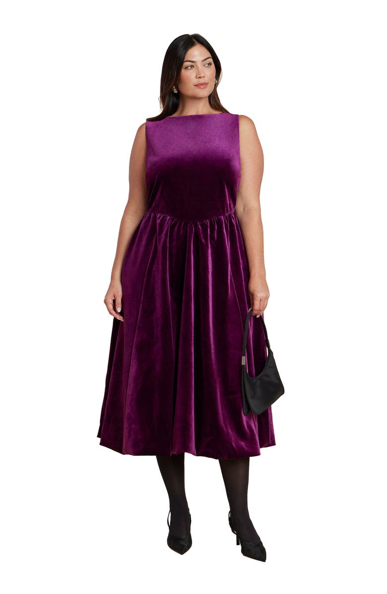 ELOQUII Bubble Hem Velvet Dress, Main, color, Pickled Beet