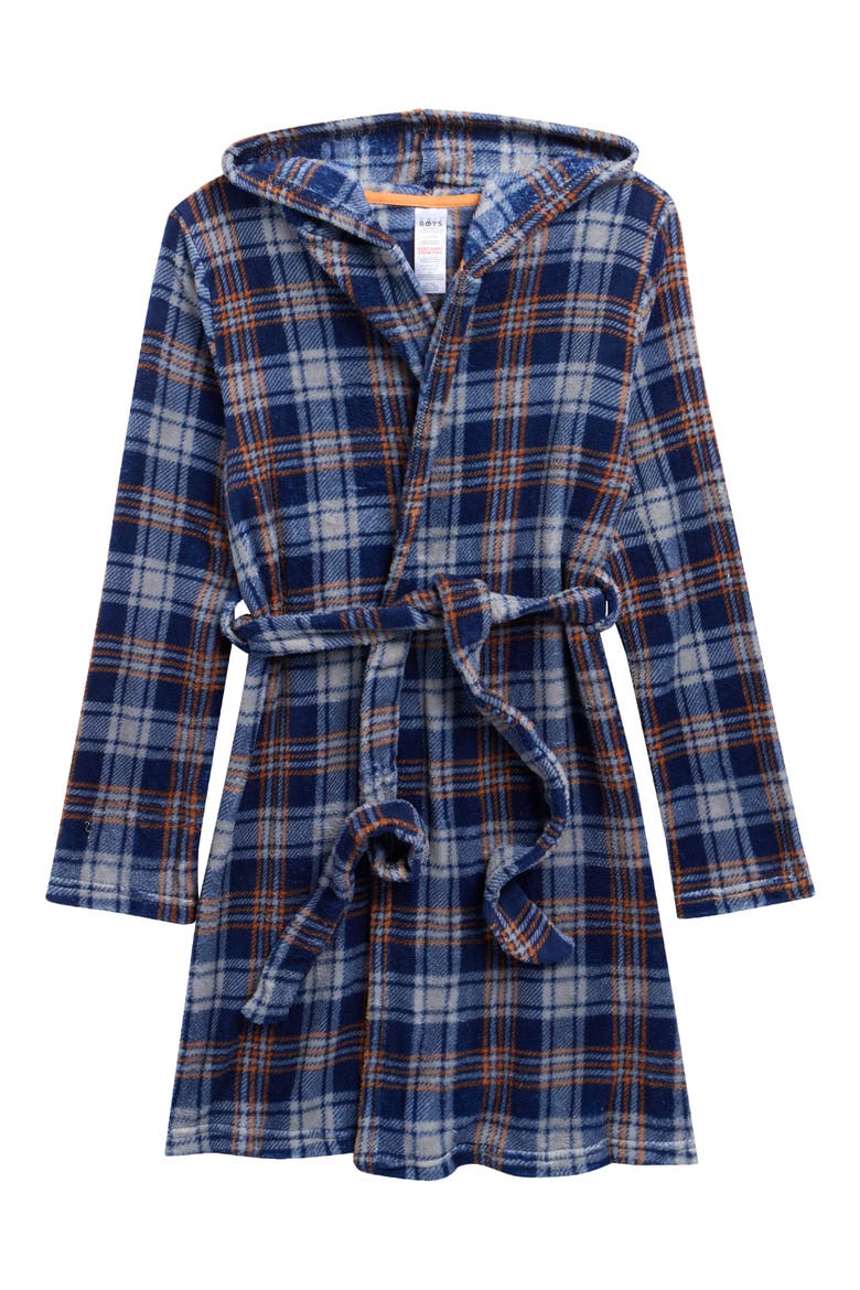 Kids' Frostie Hugs Fleece Robe, Main, color, GREY/ BLUE PLAIDS