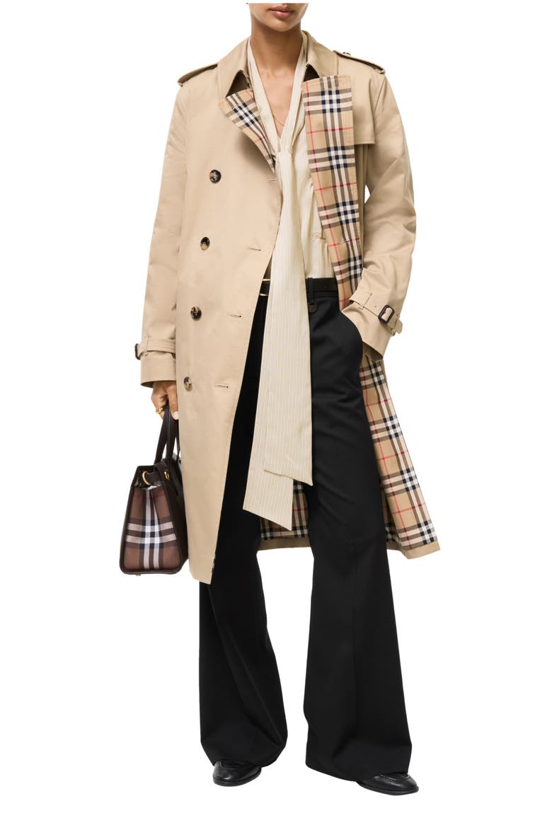 Long Gabardine Lakefield Trench Coat, Main, color, Honey beige