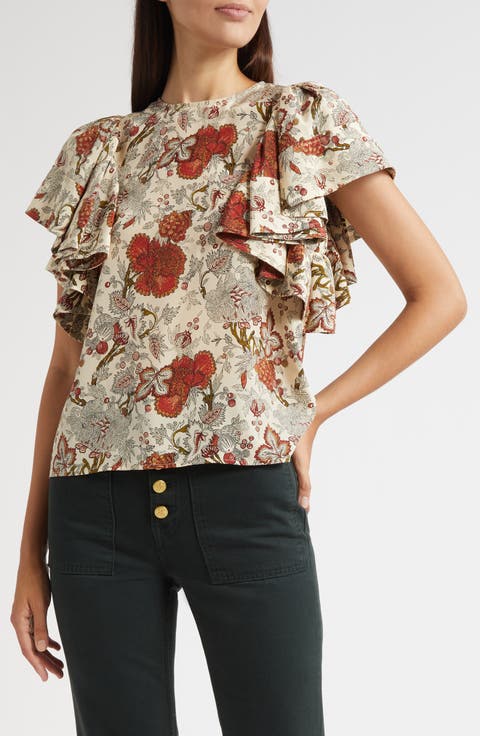 Lena Flutter Sleeve Silk Top
