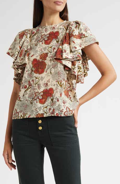 Ulla Johnson Lena Flutter Sleeve Silk Top