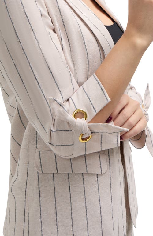 Ellen Tracy Linen Blend Blazer In Linen/black Stripe