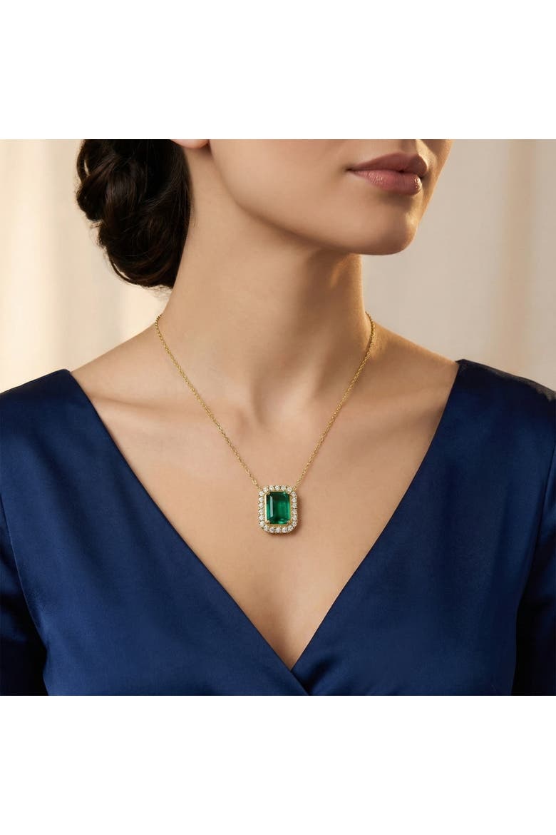 7 1/2Ct Emerald & Diamond Pendant Gold 3/4" Tall 18" Necklace, Alternate, color, 10k White Gold