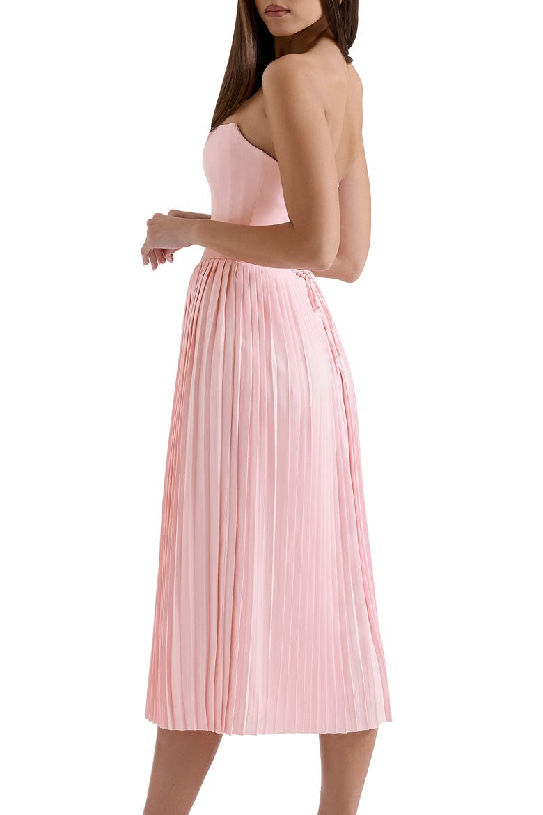 corset pleated midi dress Clothing: Midi Dresses:'Marci' Pink Pleated Midi Corset Dress