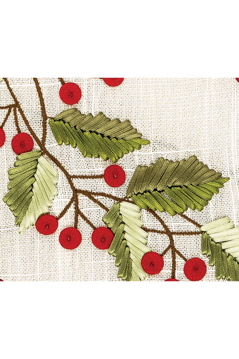 20" Joy Wreath with Red Holly Embroidered Hanging Large Christmas Stocking, Alternate, color, Beige