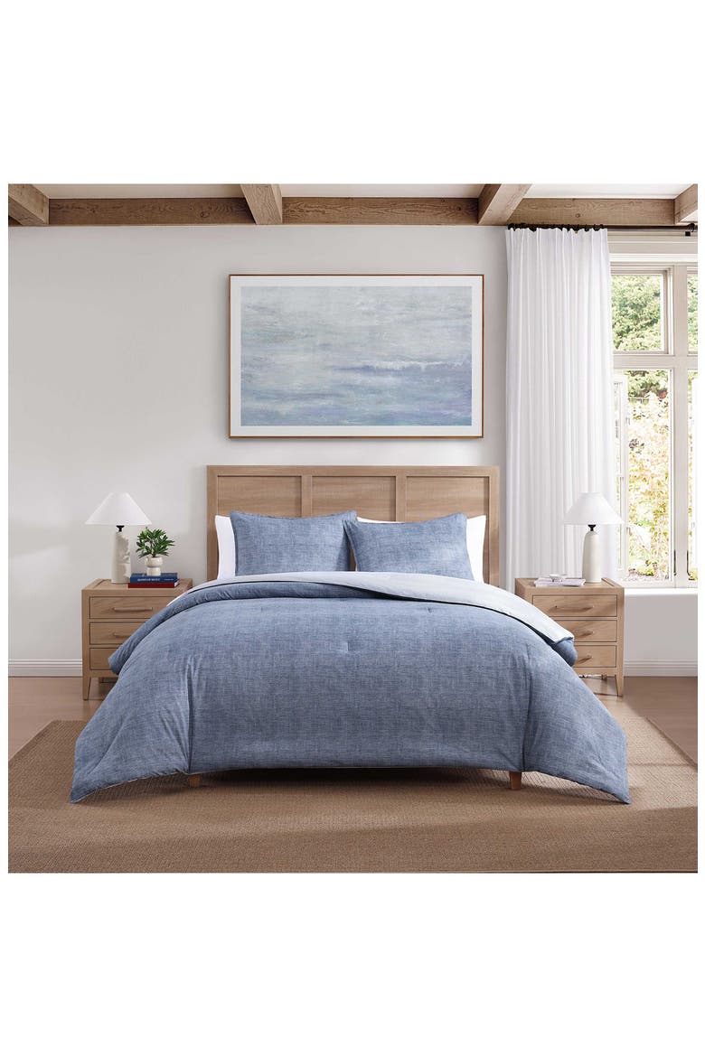 Classic Texture Cotton Percale Comforter & Shams Set, Alternate, color, DARK BLUE
