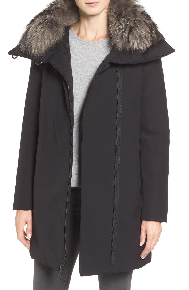 Derek Lam 10 Crosby Water Resistant Down Parka with Genuine Fox Fur Collar, Main, color,