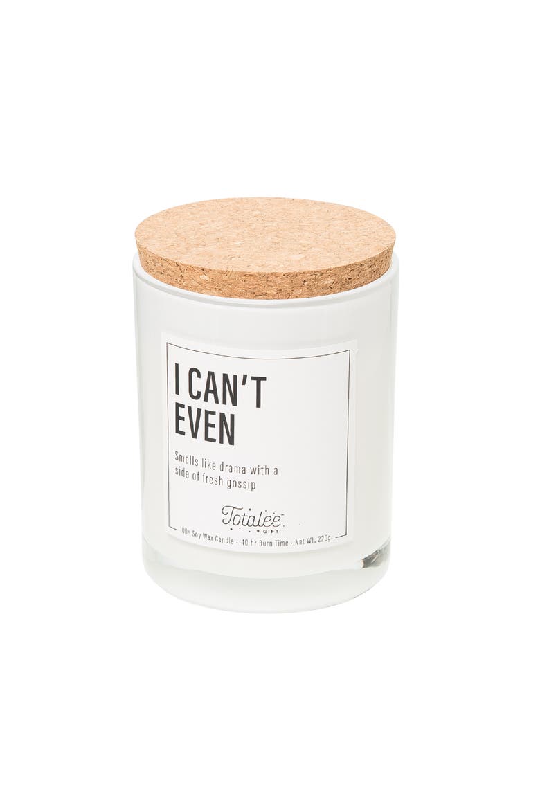 I Can't Even Soy Candle Wax White 7.76 oz Burn Time 40, Main, color, White