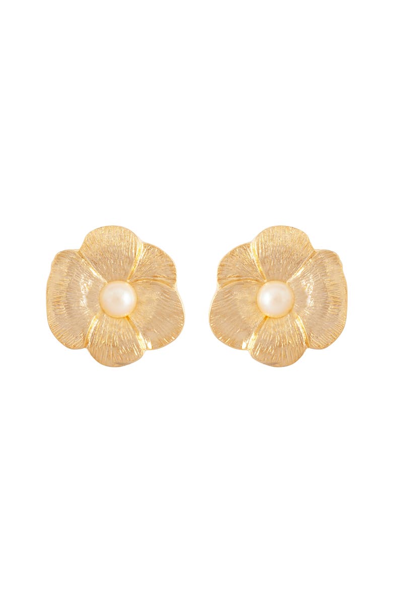 1980s Vintage Faux Pearl Floral Earrings, Main, color, Faux Pearl