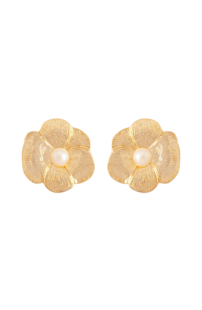 Susan Caplan 1980s Vintage Faux Pearl Floral Earrings, Main, color, Faux Pearl