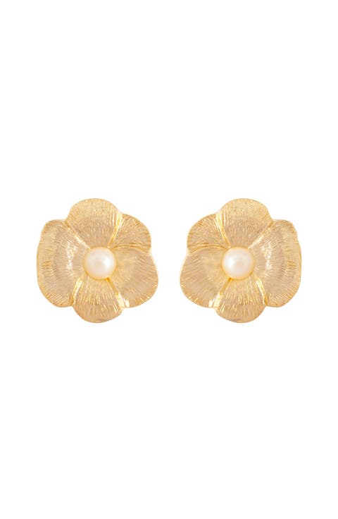 1980s Vintage Faux Pearl Floral Earrings