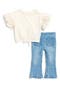 Embroidered Eyelet Top & Flare Jeans Set