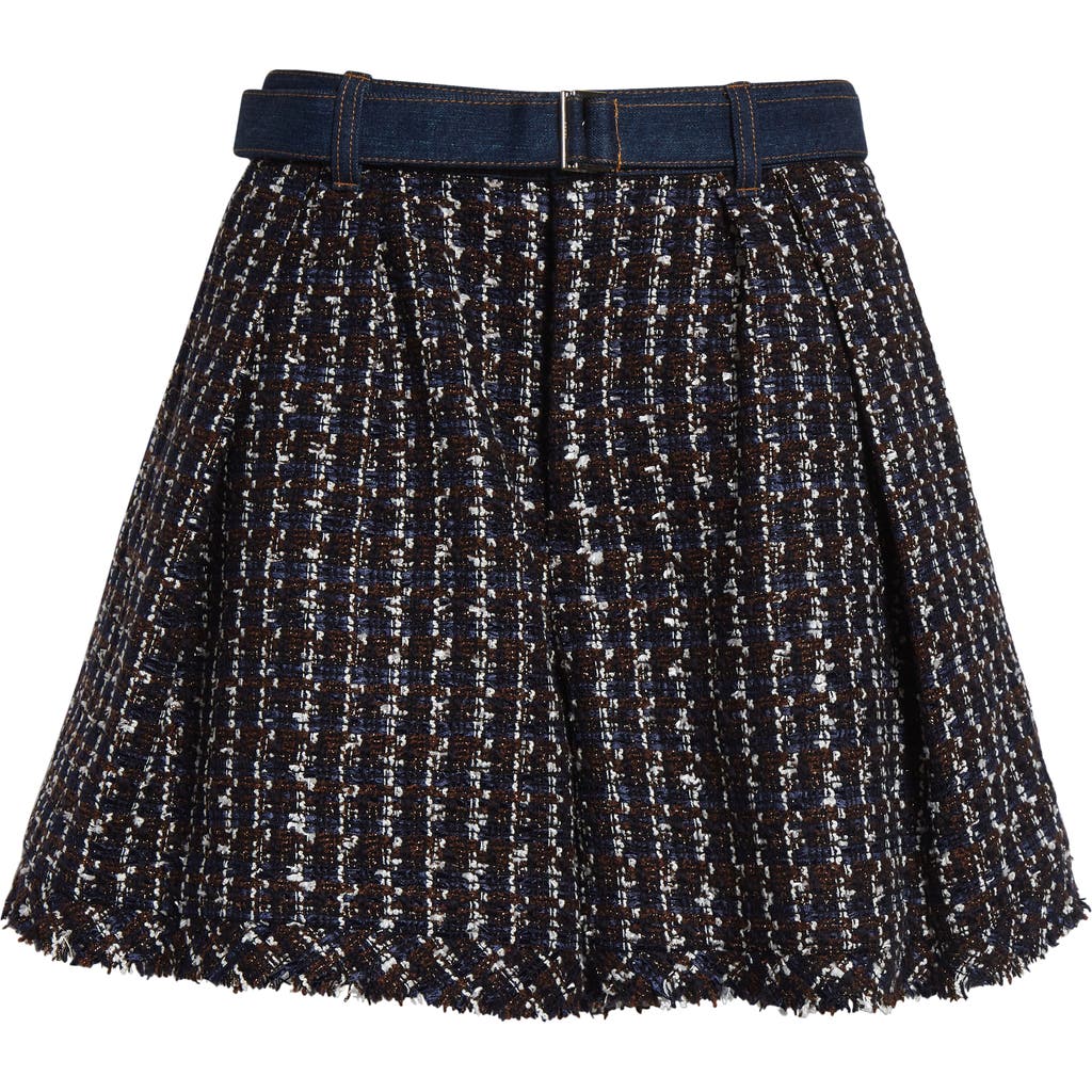 Sacai Mixed Media Denim & Tweed Shorts In Blue/navy