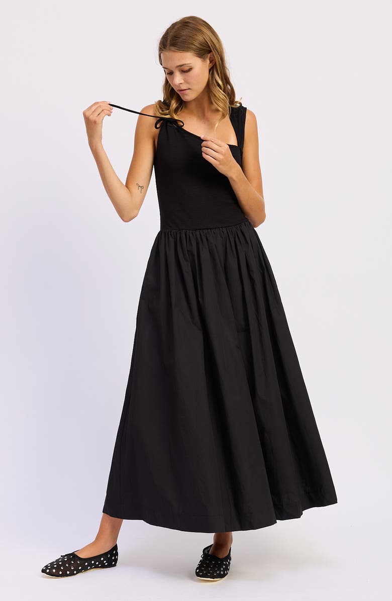 En Saison Sloane Asymmetric Neck Mixed Media Maxi Dress, Alternate, color, Black