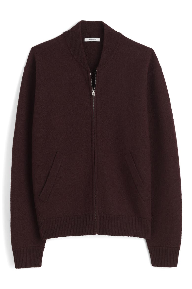 Boiled Wool Baseball Sweater Jacket, Alternate, color, ESPRESSO BEAN