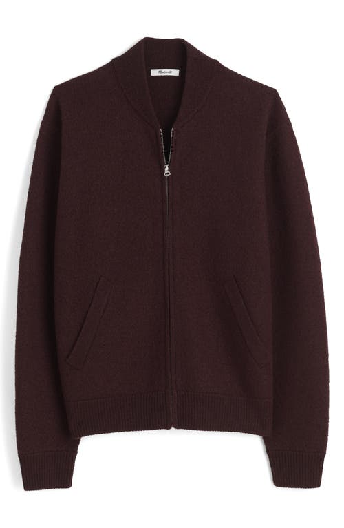 Madewell Boiled Wool Baseball Sweater Jacket In Brown