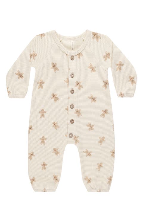 Gingerbread Man Holiday Organic Cotton Waffle Knit Romper (Baby)