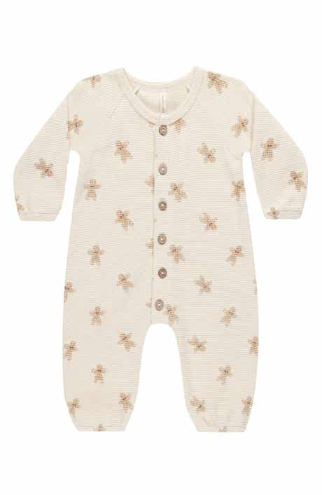QUINCY MAE Gingerbread Man Holiday Organic Cotton Waffle Knit Romper