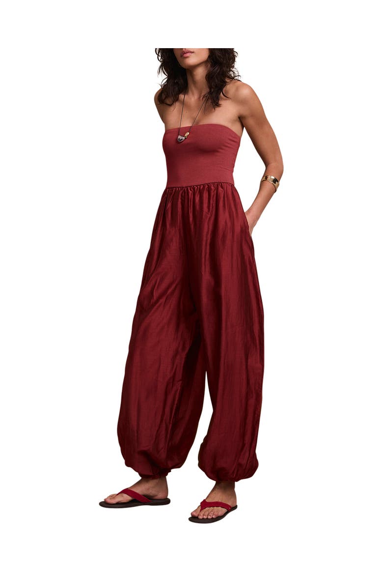 Bandeau Balloon Jumpsuit, Main, color, Burgundy