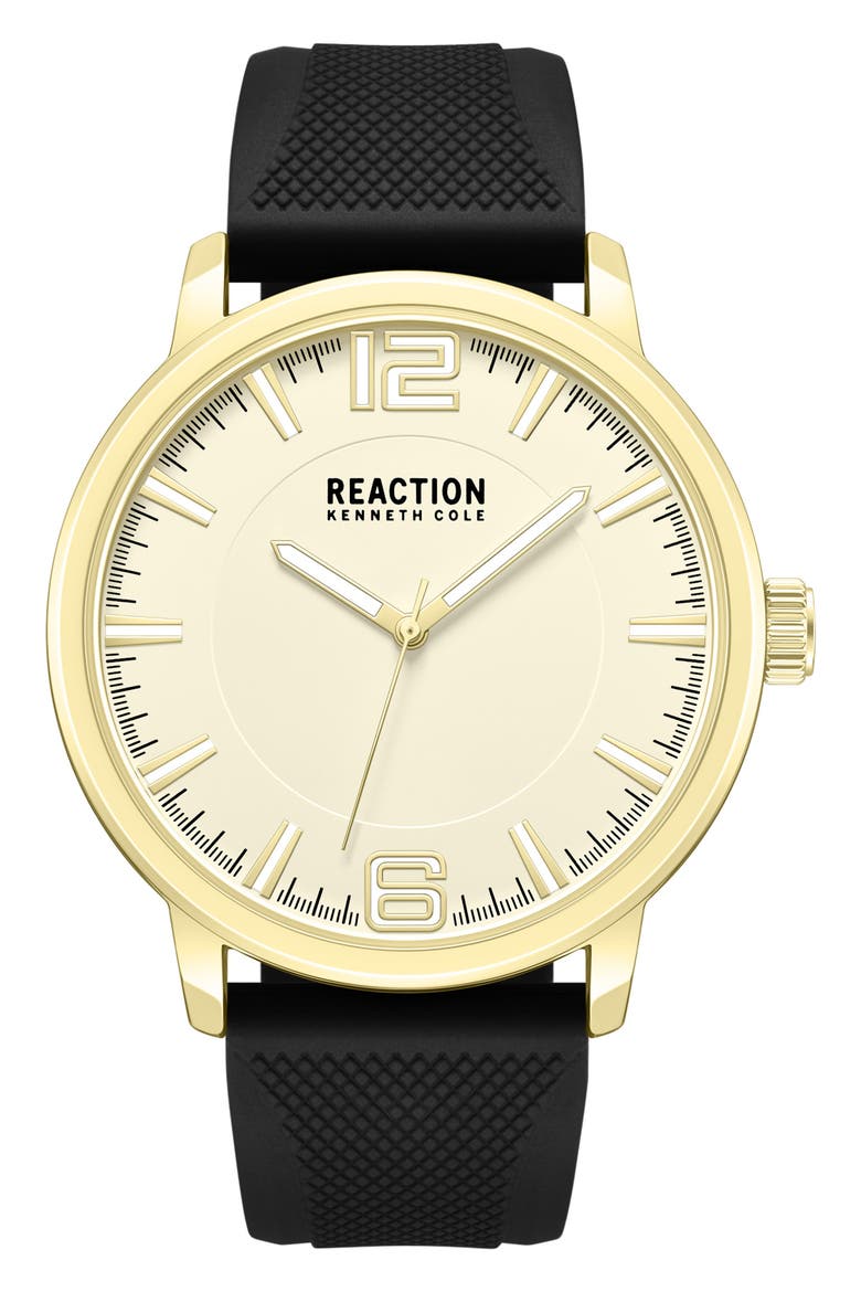 Classic Black Silicone Strap Watch, 44mm, Main, color, YELLOW/ BLACK