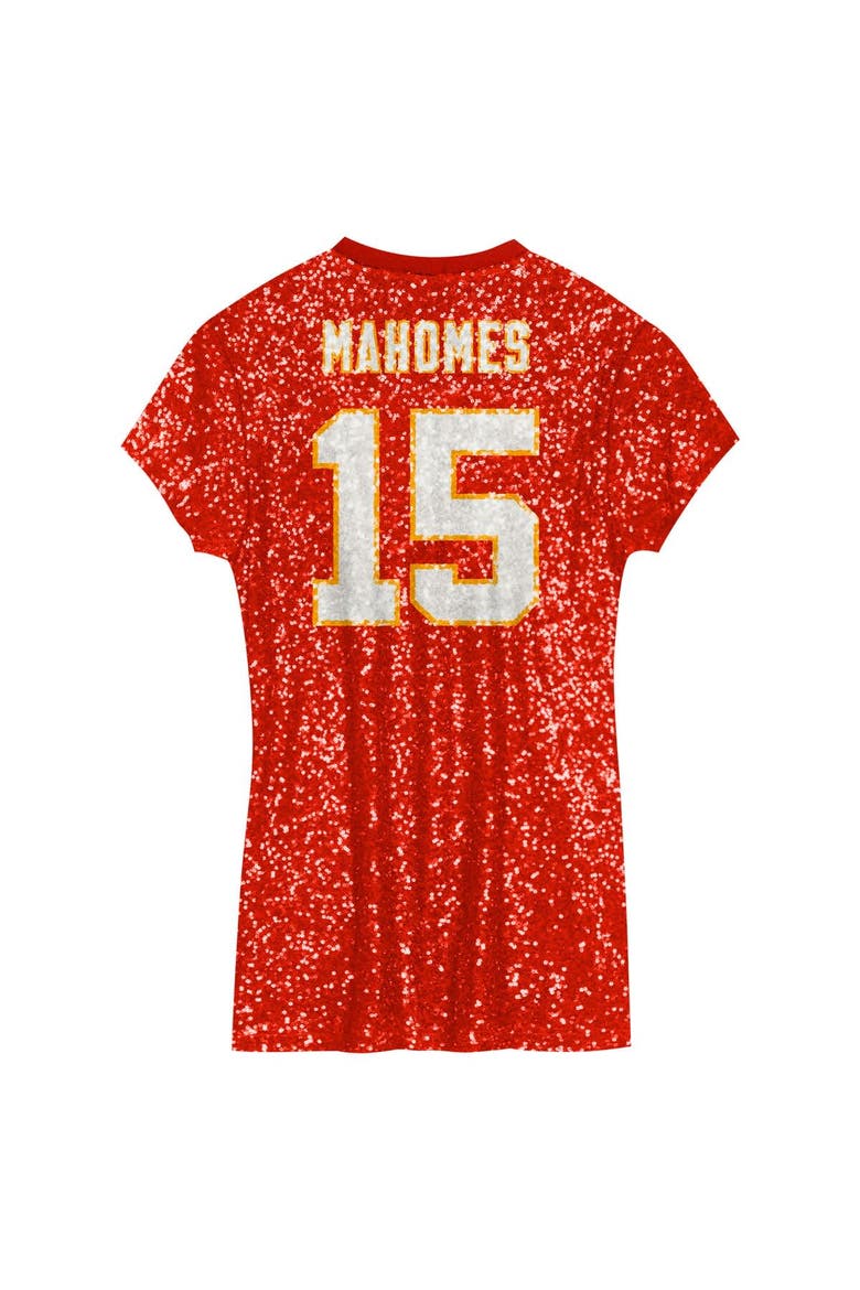 Girls Youth Patrick Mahomes Red Kansas City Chiefs Sequin Player Name & Number V-Neck Dress, Alternate, color, Red