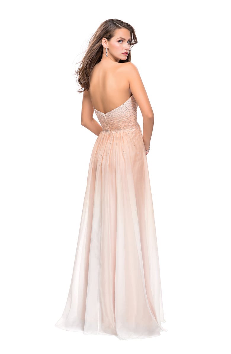 La Femme Ombre Chiffon Prom Dress with Criss Cross Pleating, Alternate, color, Pink