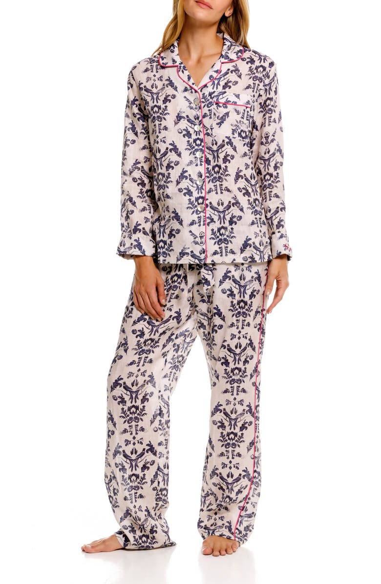 The Lazy Poet Emma Linen Pajamas, Main, color, White