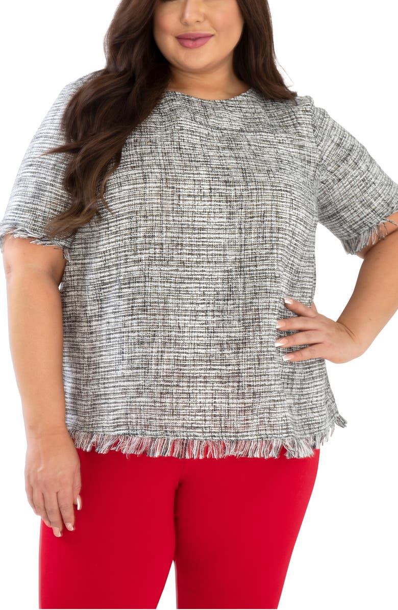 Marée Pour Toi Tweed Fringe Hem Top, Main, color,