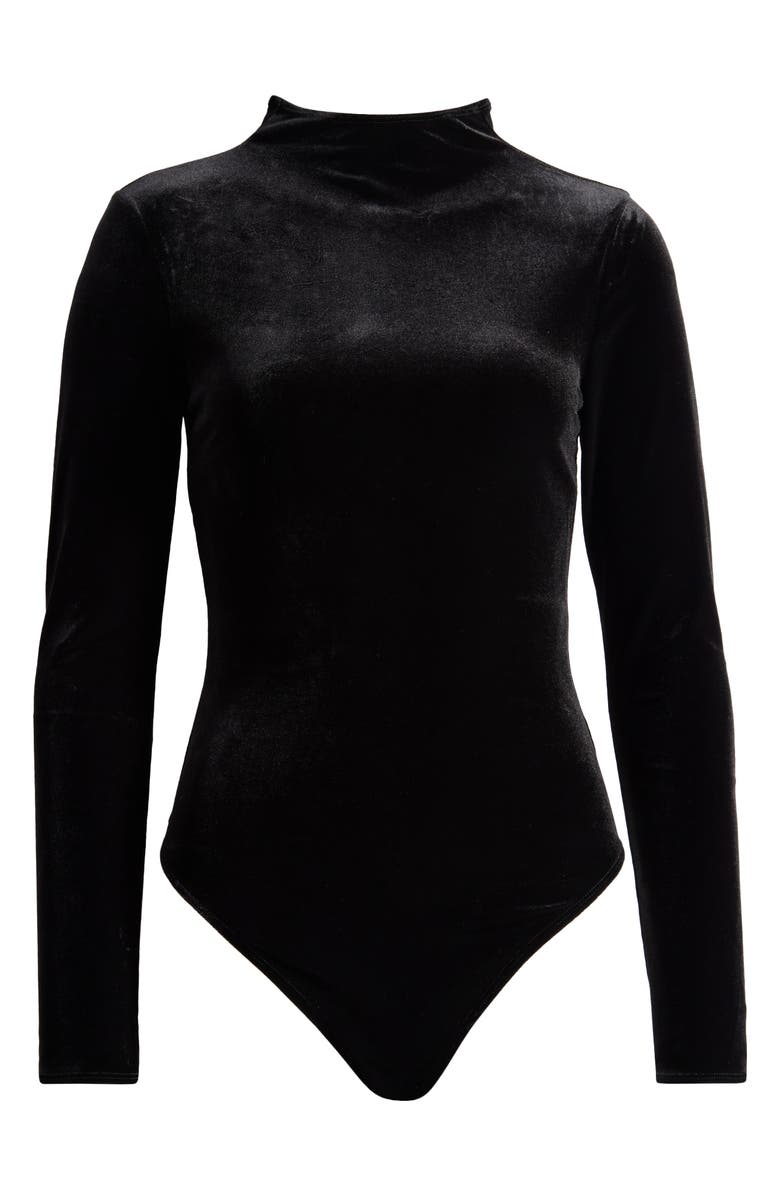Good American Long Sleeve Velvet Thong Bodysuit, Main, color, 