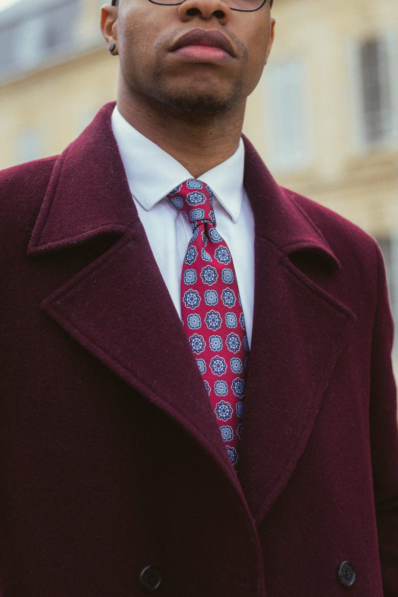 Tiberio - Silk Jacquard Tie for Men, Alternate, color, Red