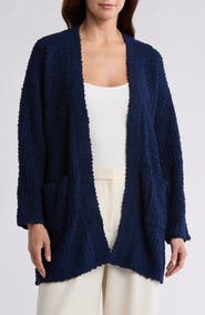 Bobeau Open Front Patch Pocket Popcorn Cardigan