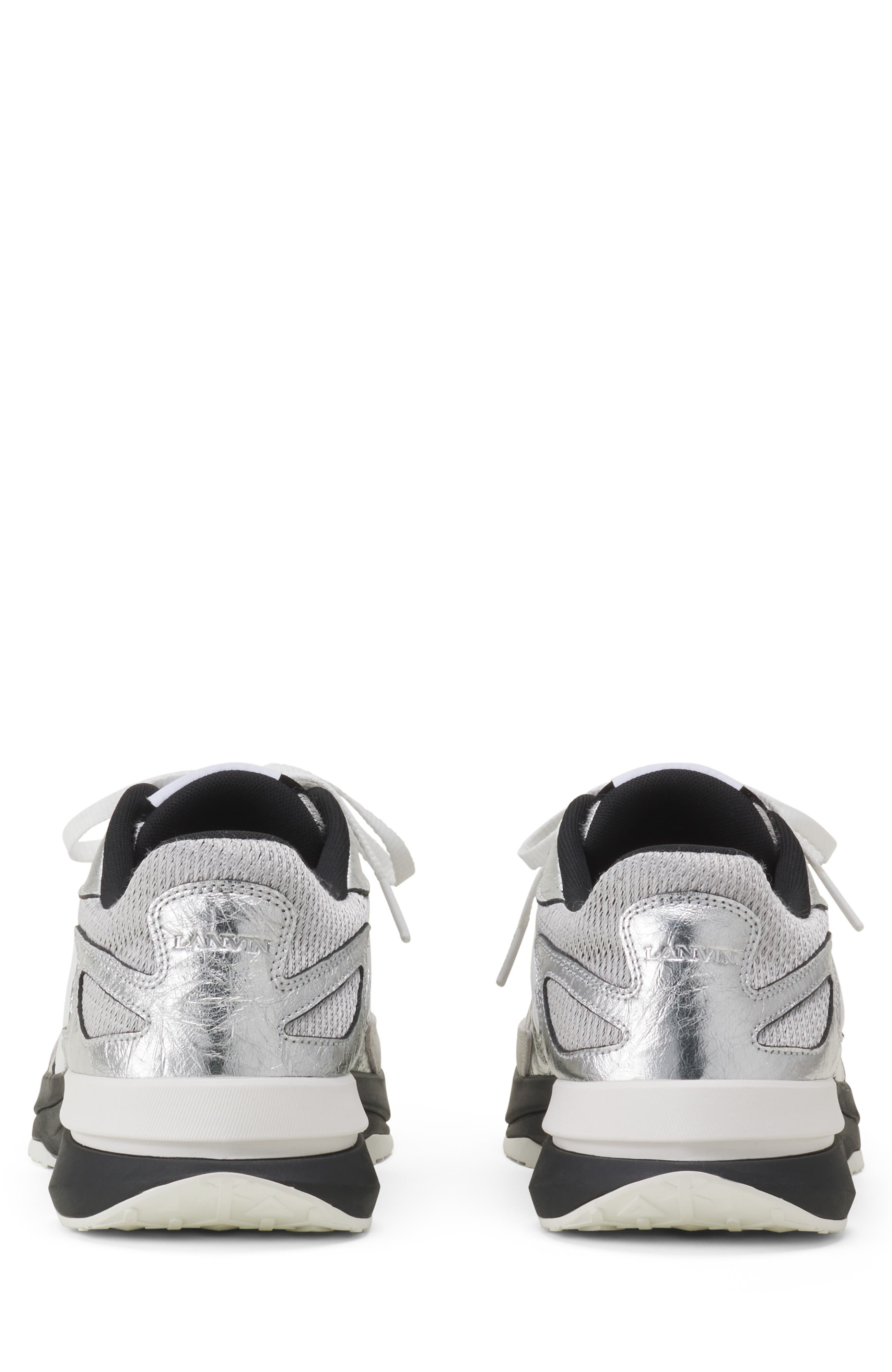 Lanvin Jla Sneakers In Crinkled Metallic Leather, Alternate, color, Silver