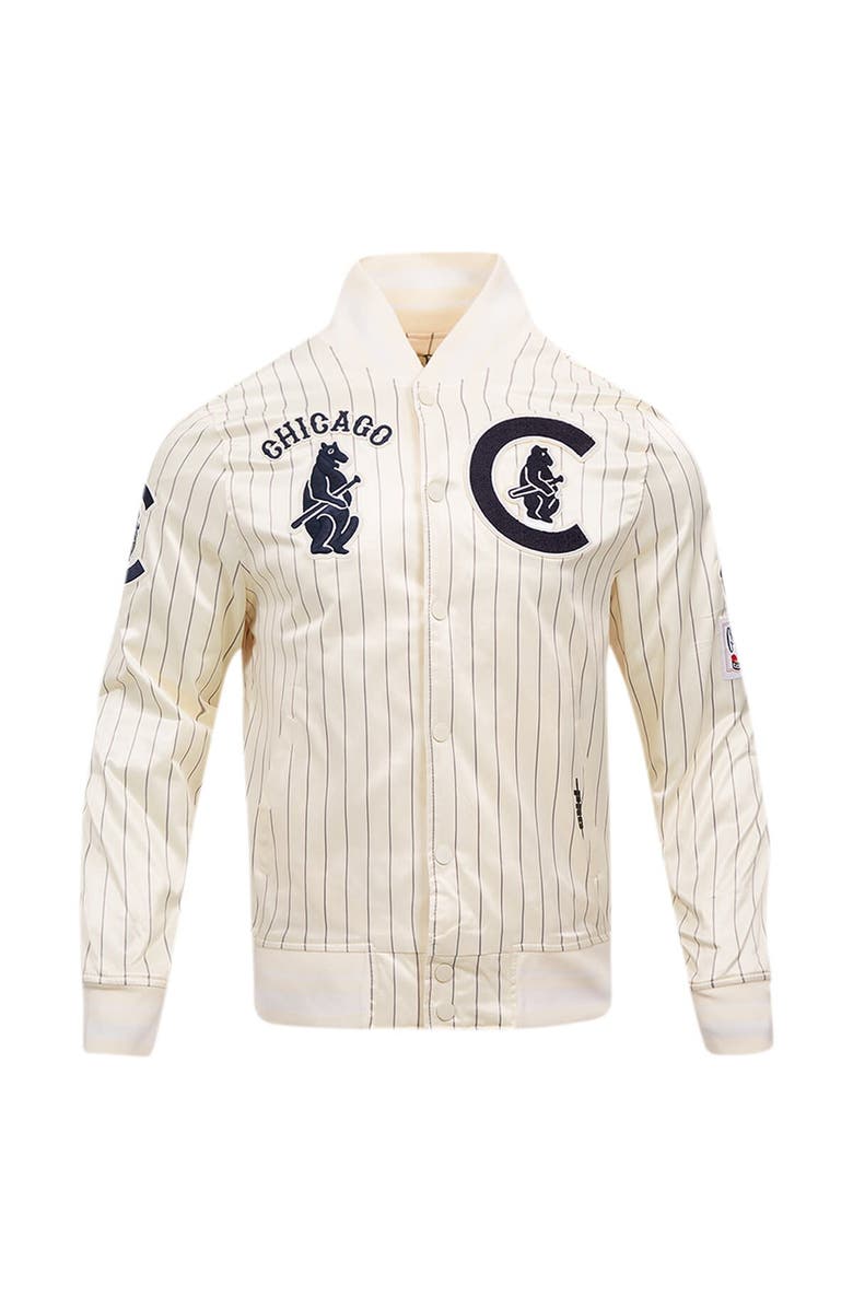 PRO STANDARD Men's Pro Standard Cream Chicago Cubs Pinstripe Retro Classic Satin Full-Snap Jacket, Alternate, color, Cream