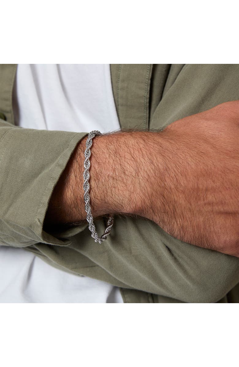 Lucky Brand Stainless Steel Rope Chain Necklace & Bracelet Set, Alternate, color, Silver