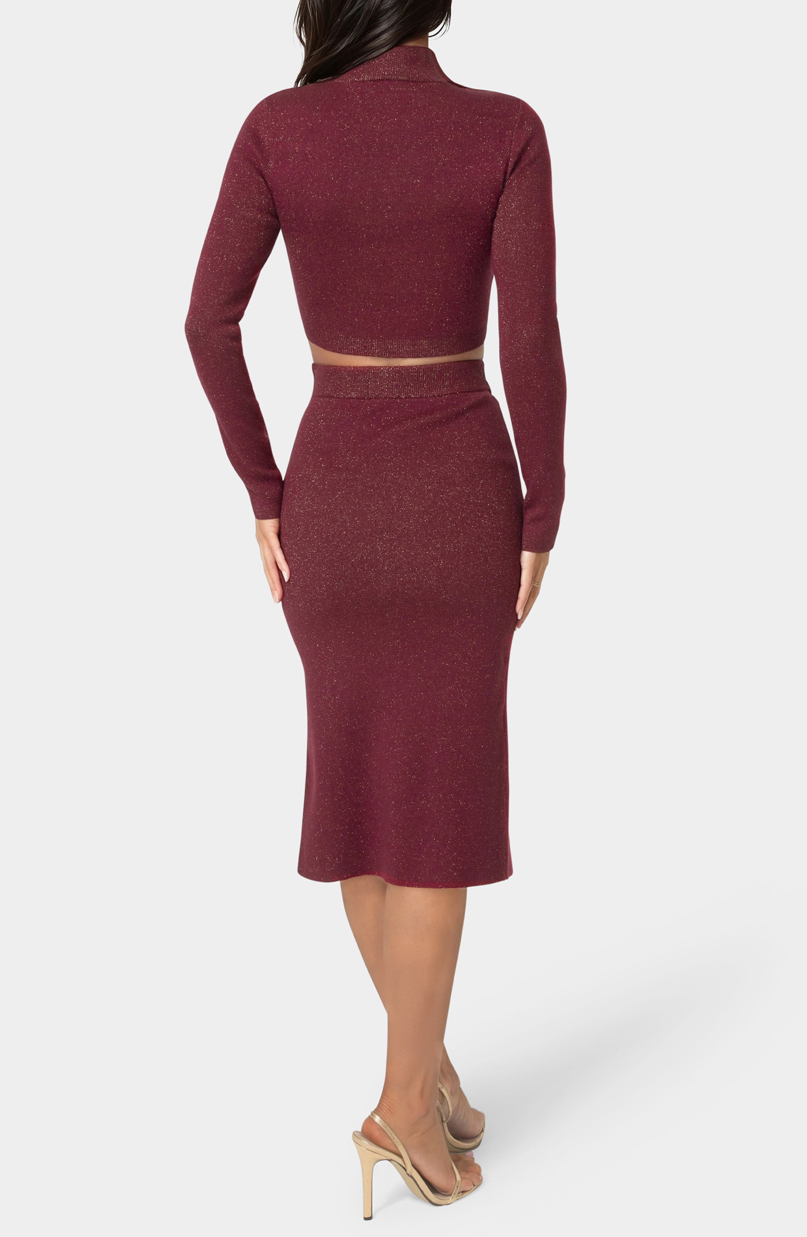 Lurex Rib Knit Long Sleeve Top & Skirt Set - image 4