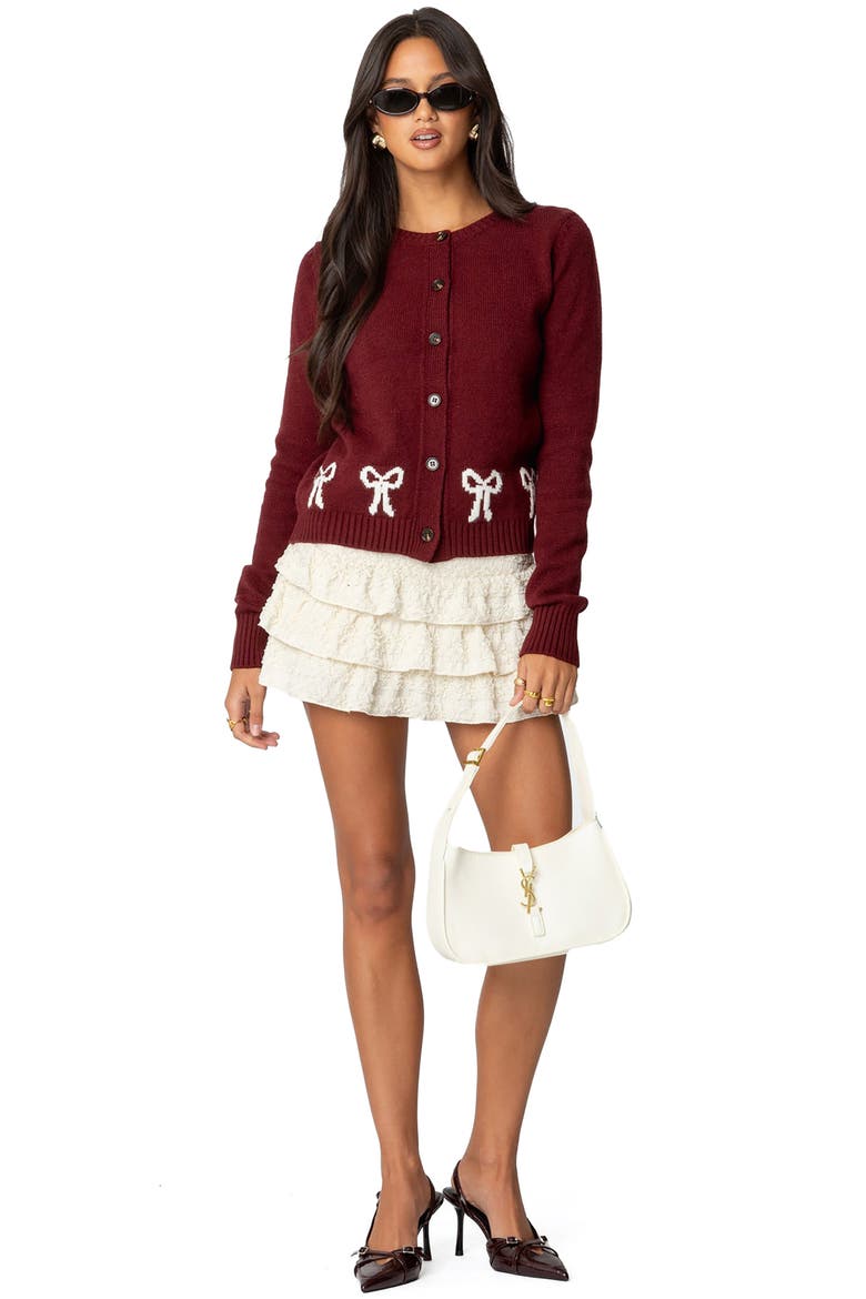 Rona Intarsia Bow Cardigan, Alternate, color, BURGUNDY