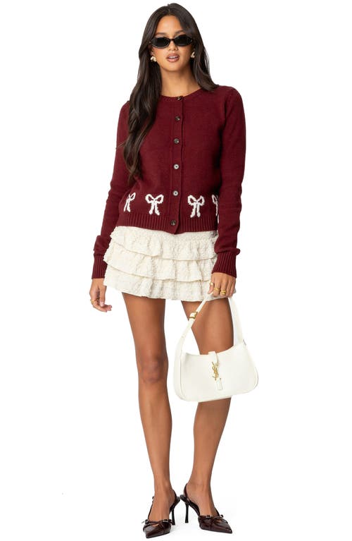 Edikted Rona Intarsia Bow Cardigan In Burgundy