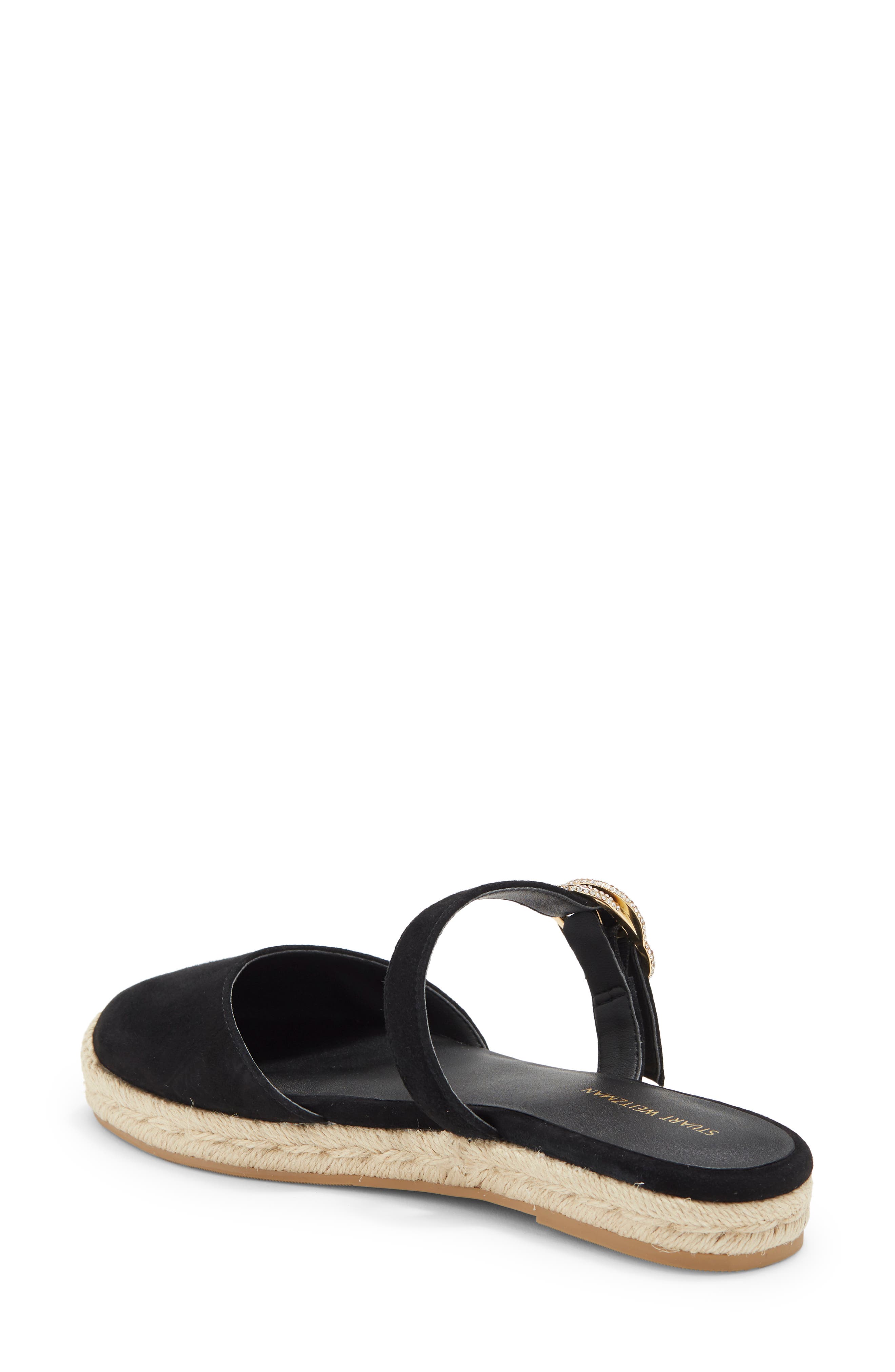 Stuart Weitzman Crystal Buckle Espadrille Mule, Alternate, color, Black