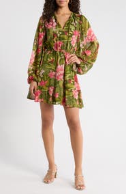 SUGARLIPS Madeira Metallic Abstract Print Long Sleeve Dress