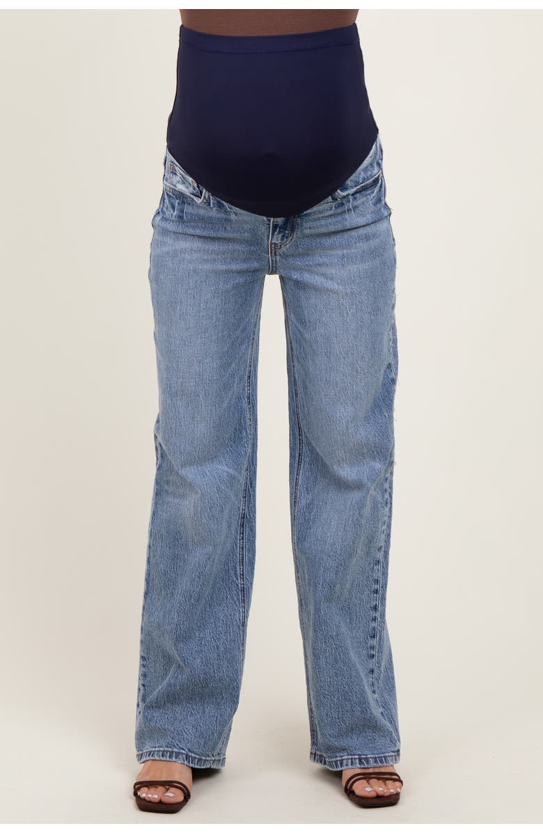 PinkBlush Lightly Distressed Maternity Wide Leg Jeans, Alternate, color, 