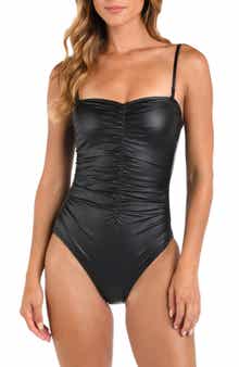 L'AGENCE Aubrey Ruched Faux Leather One-Piece Swimsuit