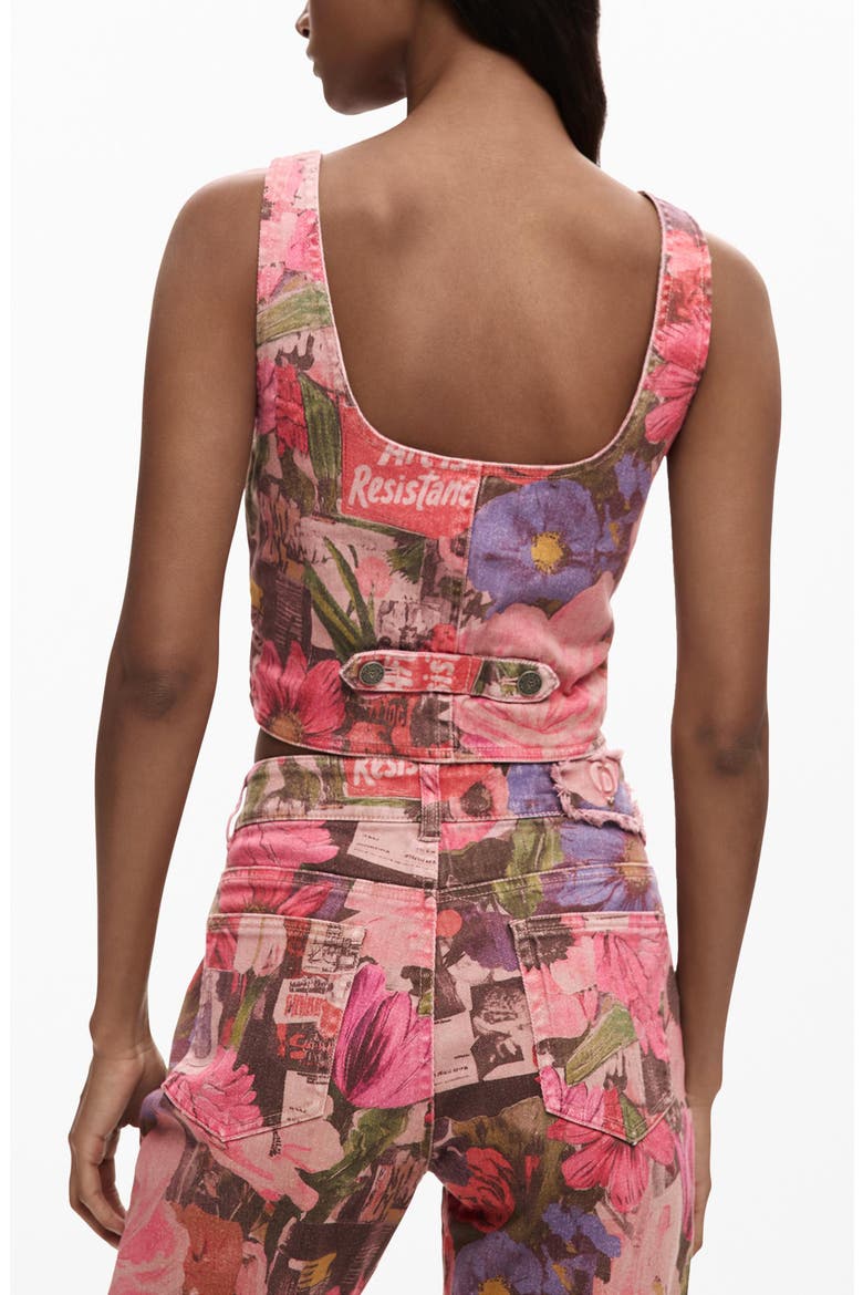 Floral Print Denim Crop Vest, Alternate, color, PINK