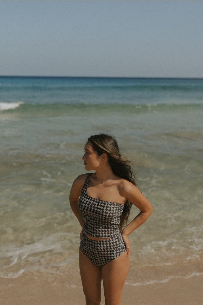 Bristol Tankini Top, Alternate, color, Black/Dark Cream Houndstooth